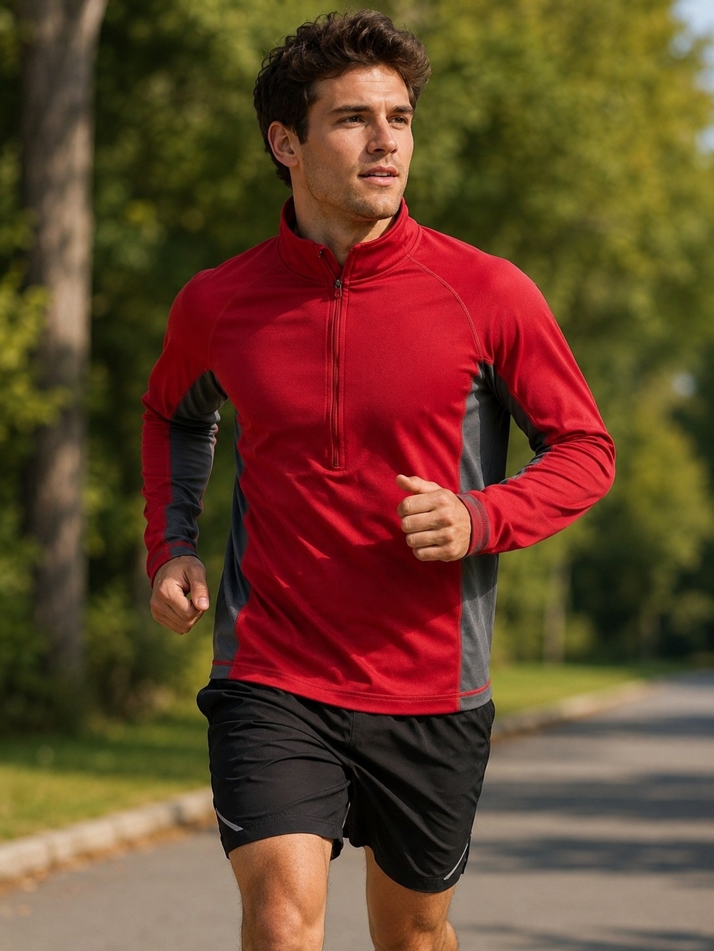 Red & Gray Quarter Zip Athletic Pullover Long Sleeve Activewear